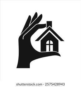 Hand House Shape Silhouette Vector on White Background