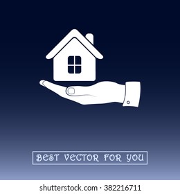 Hand with House sign icon, vector illustration. Flat design style 