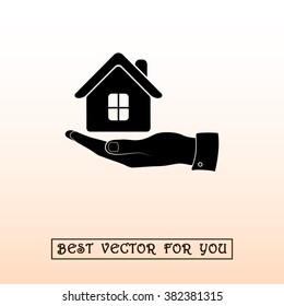 Hand with House sign icon, vector illustration. Flat design style 