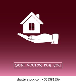 Hand with House sign icon, vector illustration. Flat design style 