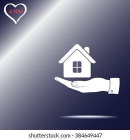 Hand with House sign icon, vector illustration. Flat design style 