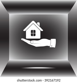 Hand with House sign icon, vector illustration. Flat design style 