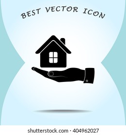 Hand with House sign icon, vector illustration. Flat design style 