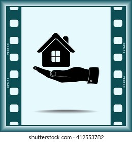 Hand with House sign icon, vector illustration. Flat design style 
