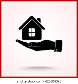 Hand with House sign icon, vector illustration. Flat design style 