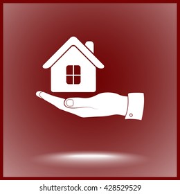 Hand with House sign icon, vector illustration. Flat design style 