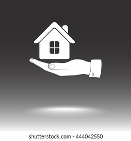 Hand with House sign icon, vector illustration. Flat design style 