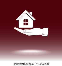 Hand with House sign icon, vector illustration. Flat design style 