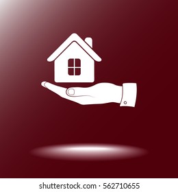 Hand with House sign icon, vector illustration. Flat design style 