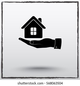 Hand with House sign icon, vector illustration. Flat design style 