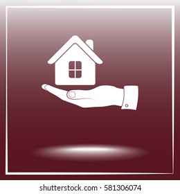 Hand with House sign icon, vector illustration. Flat design style 