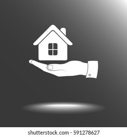 Hand with House sign icon, vector illustration. Flat design style 