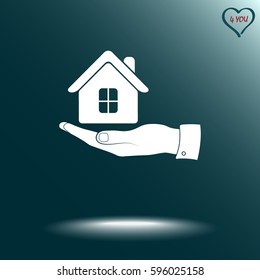 Hand with House sign icon, vector illustration. Flat design style 