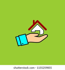 Hand and house vector icon
