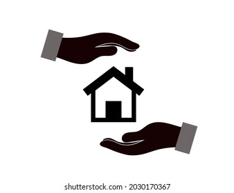 Hand and house. Vector icon