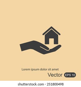 Hand and house vector icon