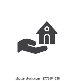 Hand and house vector icon. filled flat sign for mobile concept and web design. Property insurance, real estate glyph icon. Symbol, logo illustration. Vector graphics