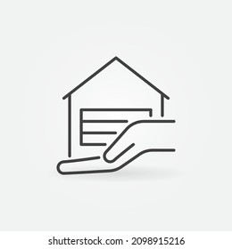 Mano con el vector de la casa Inmobiliaria, Propiedad o Hipoteca icono de concepto o iniciar sesión en el estilo de esquema