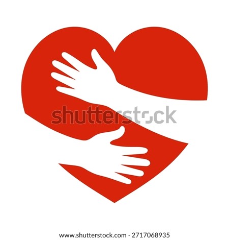 hand hug or embracing red heart with love vector illustrator, embracing love symbol