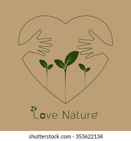 hand hug love natural concept.sign in the line art style.a beautiful environmentally friendly natural 
Vector illustration