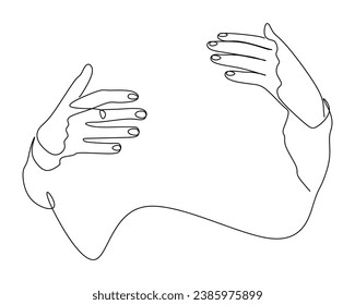 hand hugging holding continuous line art vector illustration