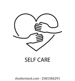 Hand hugging love linear icon. Self care symbol icon vector