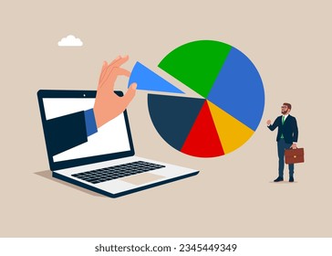 Hand human arrange pie chart as suitable for risk and return. Investment asset allocation and rebalance. 