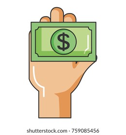 hand human with bill dollar money icon
