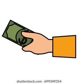 hand human with bills dollars isolated icon