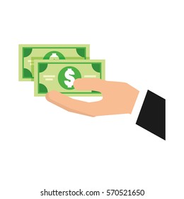 hand human with bills money vector illustration design