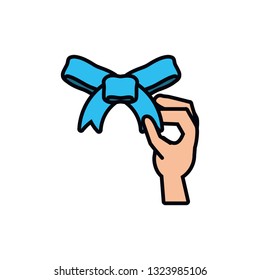 hand human with bow ribbon isolated icon