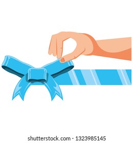 hand human with bow ribbon isolated icon