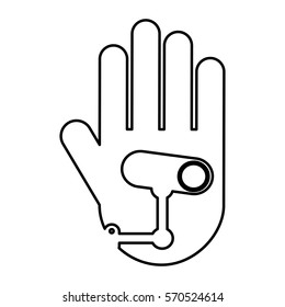 hand human with cctv camera silhouette icon vector illustration design