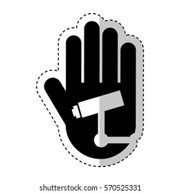 hand human with cctv camera silhouette icon vector illustration design