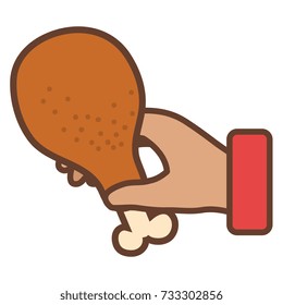 hand human with chicken thigh