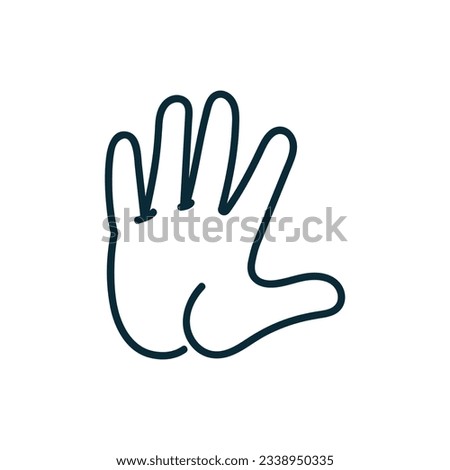 The hand of a human child. Silhouette drawn with a line in blue. 