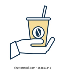 hand human with coffee plastic cup icon