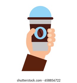 hand human with coffee plastic cup icon