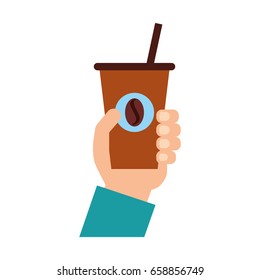 hand human with coffee plastic cup icon