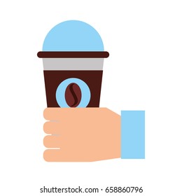 hand human with coffee plastic cup icon