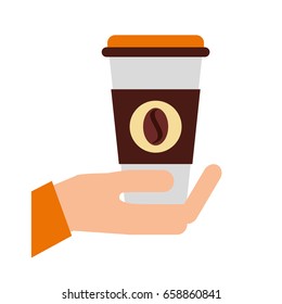hand human with coffee plastic cup icon
