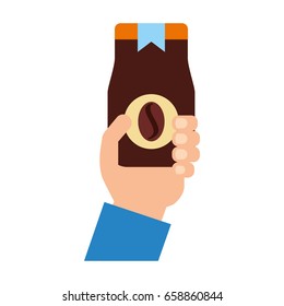 hand human with coffee toast bag icon