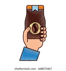 hand human with coffee toast bag icon