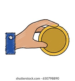 hand human with coins money isolated icon