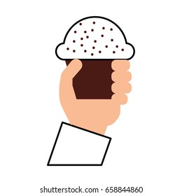 hand human with cup cake sweet icon