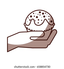hand human with cup cake sweet icon