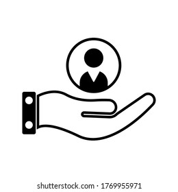 hand and human Customer care icon. Customer Retention Patient assistance icon. Service support. Safety pictogram. Icon, care, customer, retention, patient, client, help, consumer, vector