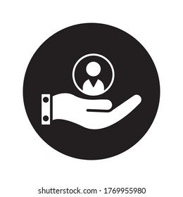 icono de atención al cliente personal y manual. Icono de asistencia al paciente de retención del cliente. Servicio de soporte técnico. Pictograma de seguridad. Icono, cuidado, cliente, retención, paciente, cliente, ayuda, consumidor, vector