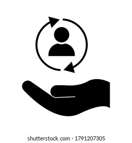 Hand And Human Customer Care Icon. Customer Retention Patient Assistance Icon. Service Support. Safety Pictogram. Icon, Care, Customer, Retention, Patient, Client, Help, Consumer, Vector