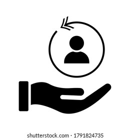 hand and human Customer care icon. Customer Retention Patient assistance icon. Service support. Safety pictogram. Icon, care, customer, retention, patient, client, help, consumer, vector